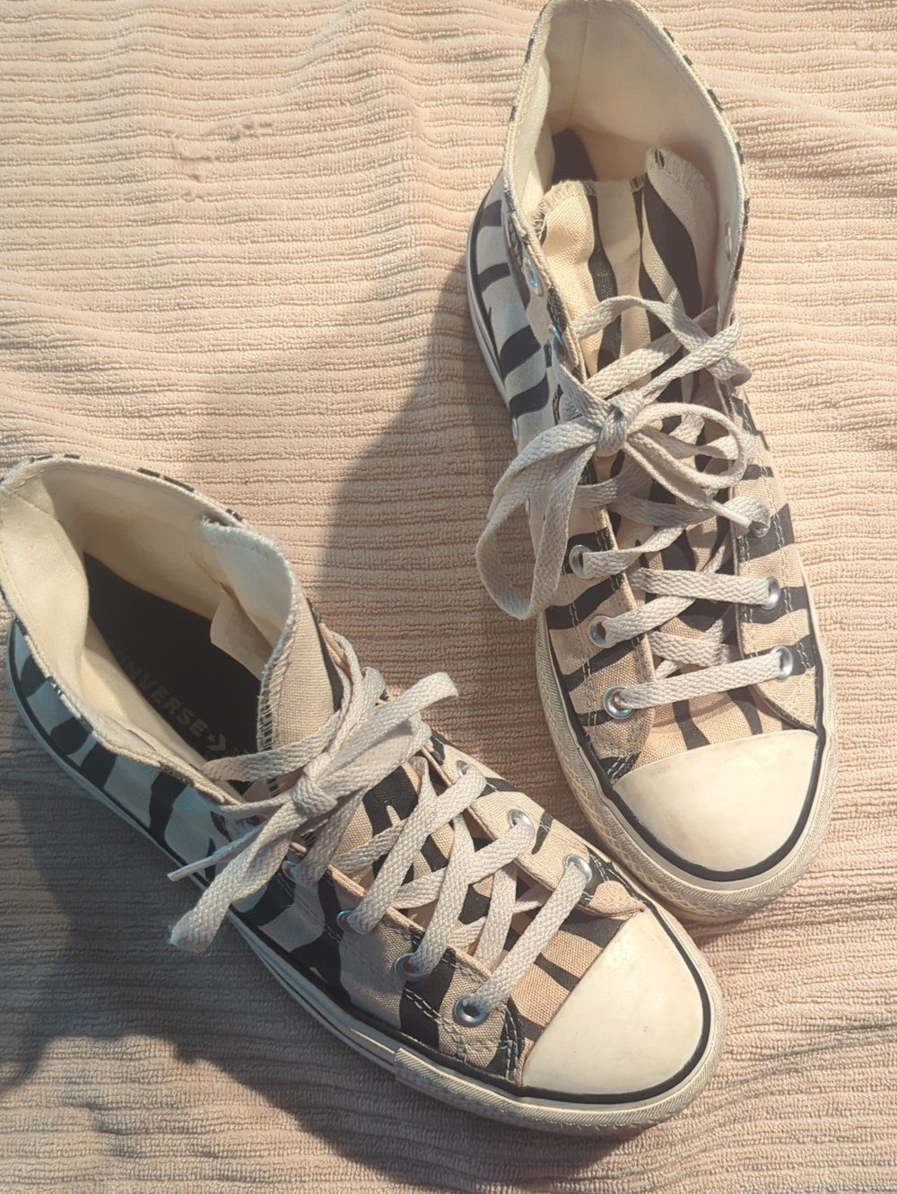 Converse Women’s High-Top Zebra Stripe Sneakers in Cream/Black